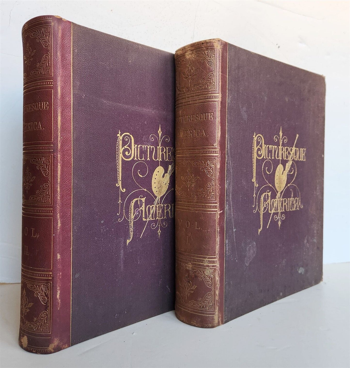 1874 PICTURESQUE AMERICA by WILLIAM BRYANT 2 FOLIO VOLUMES ILLUSTRATED antique