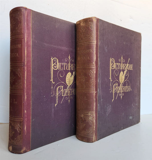 1874 PICTURESQUE AMERICA by WILLIAM BRYANT 2 FOLIO VOLUMES ILLUSTRATED antique