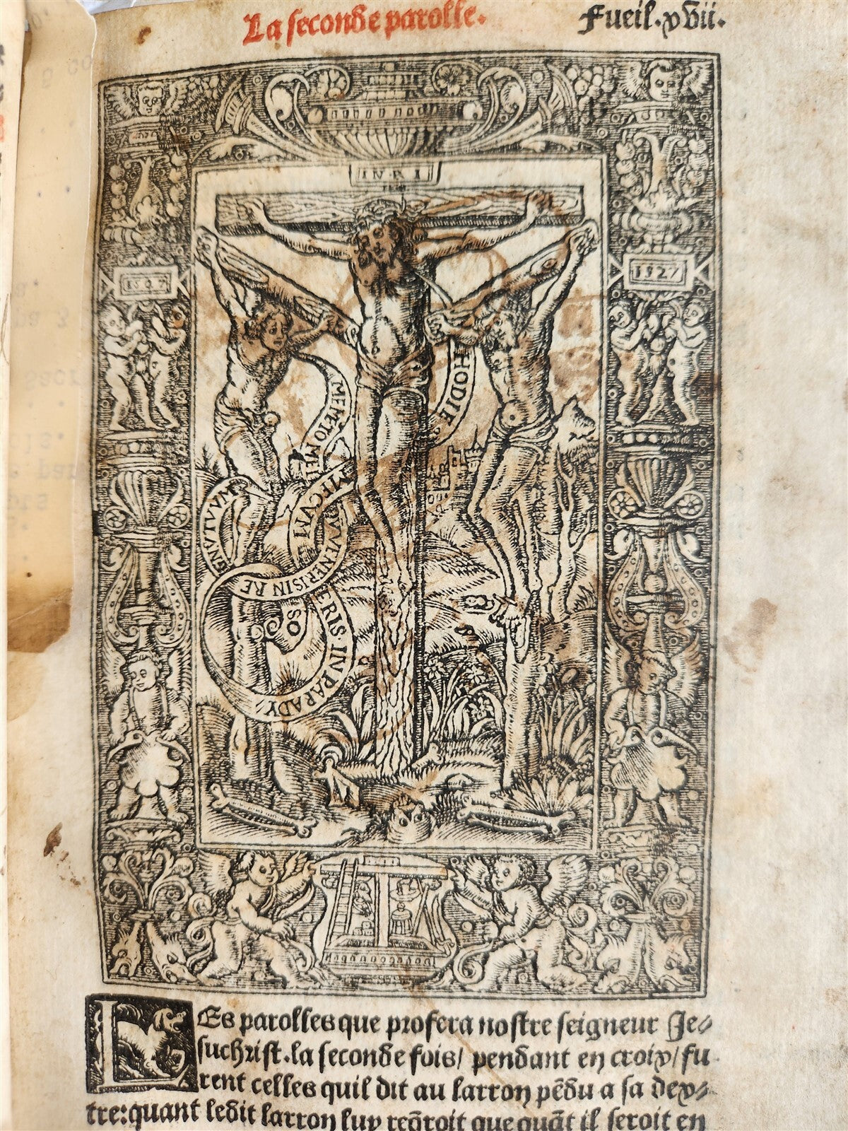 1535 POST-INCUNABULA ILLUSTRATED antique in FRENCH by Jean de Gagny VELLUM BOUND