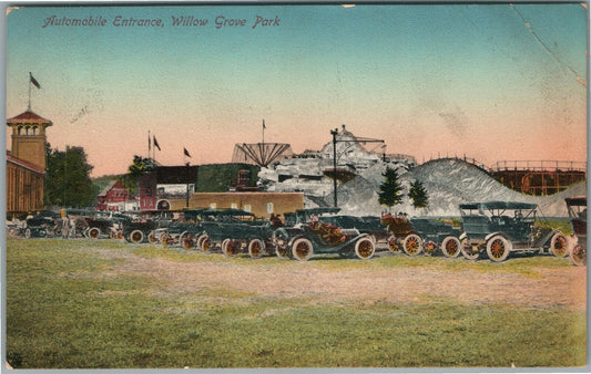 PHILADELPHIA PA WILLOW GROVE PARK AUTOMOBILE ENTRANCE ANTIQUE POSTCARD
