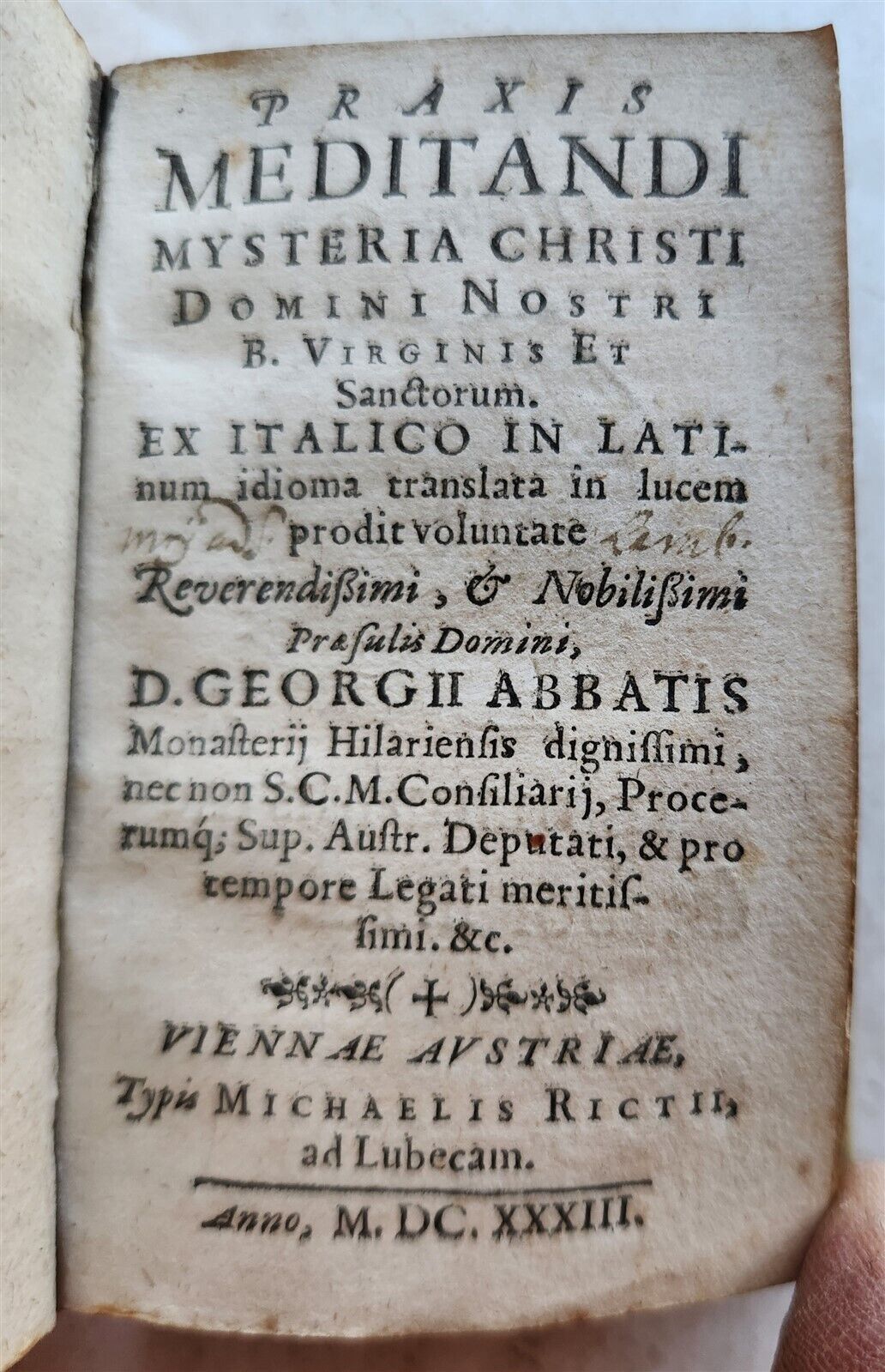 1633 AWESOME VELLUM BINDING antique PRAXIS MEDITANDI MYSTERIA Size 2.5 by 4"