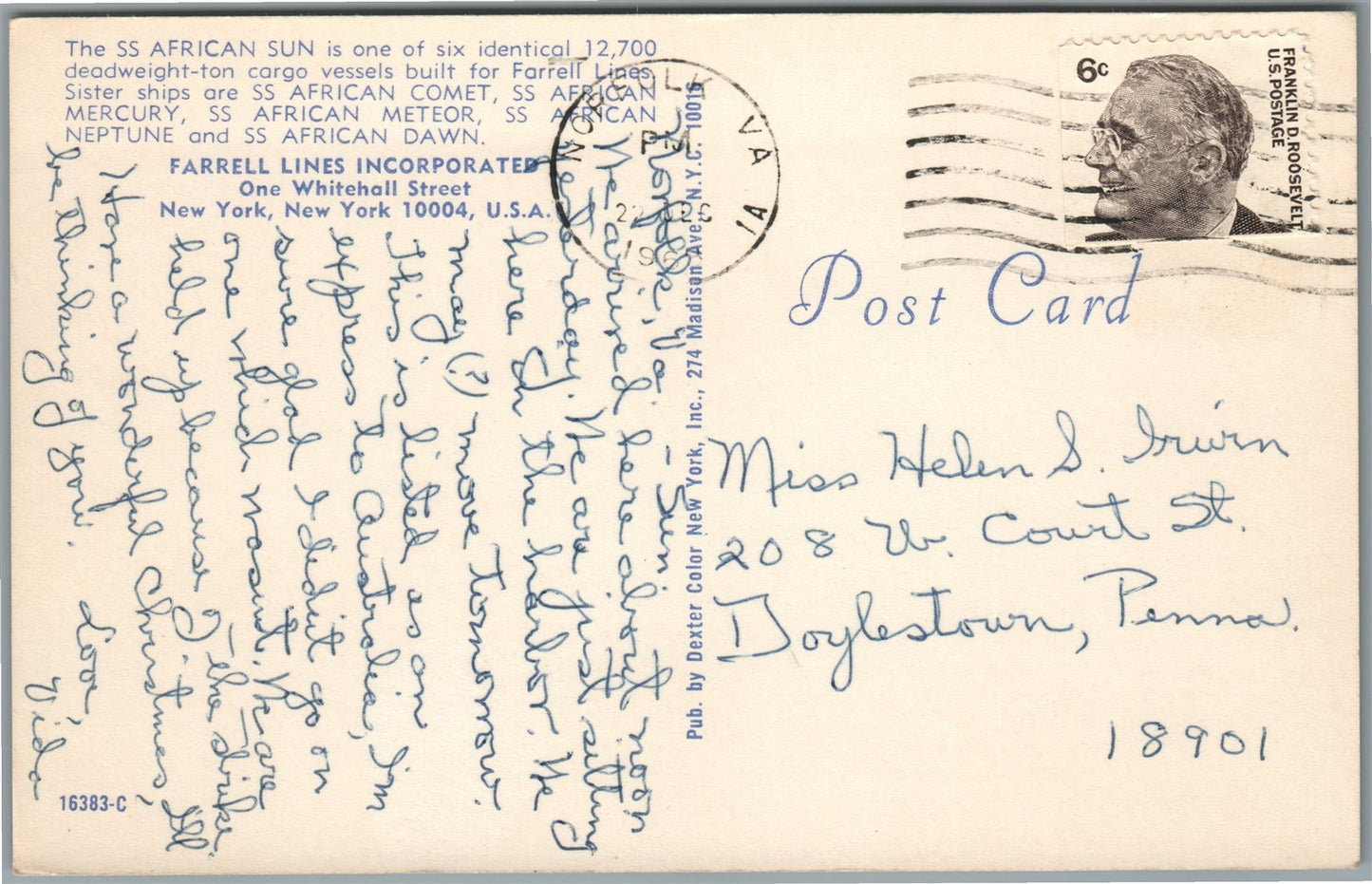 SS AFRICAN SUN FARREL LINE SISTER SHIP VINTAGE REAL PHOTO POSTCARD RPPC