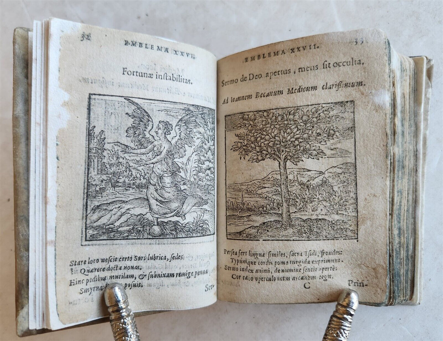 1596-1600 EMBLEMATA antique ILLUSTRATED w/ 270 WOODCUTS PLANTIN VELLUM BINDING