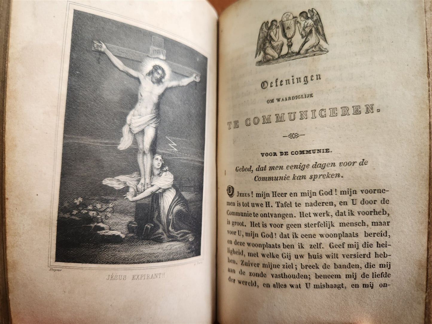 1843 DUTCH CHURCH BOOK antique w/ SILVER EDGES & CLASPS