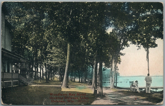 DELAVAN WI WOODLAWN BAY HOTEL ANTIQUE POSTCARD