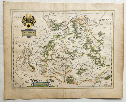 1640 MAP of GERMANY WALDECK COUNTY by WILLEM BLAEU antique AUTHENTIC handcolored