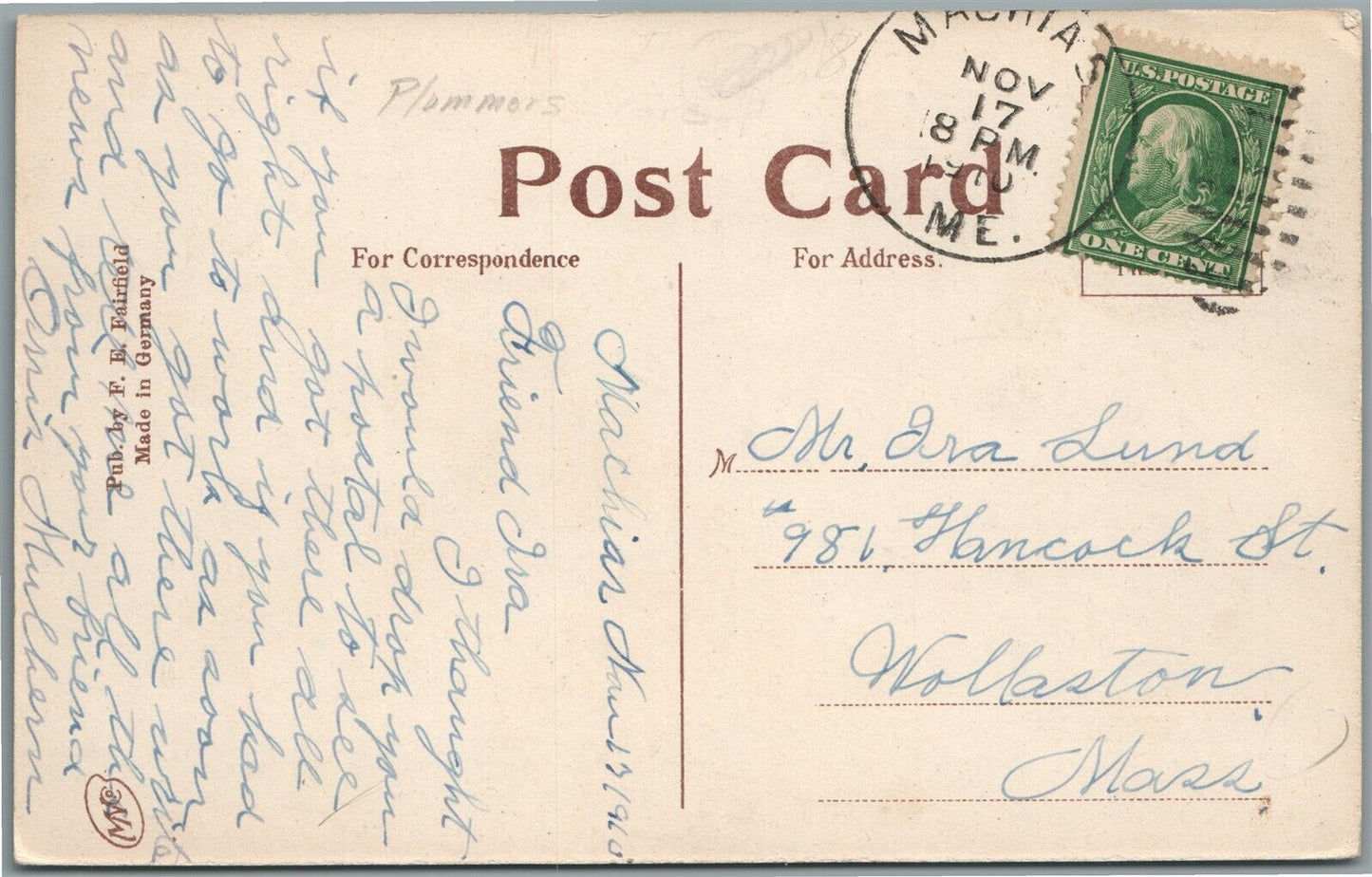 HARRINGTON ME ANTIQUE POSTCARD