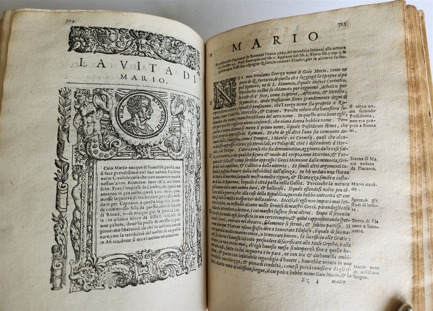 1582 PLUTARCH LIVES of ILLUSTRIOUS GREEK & ROMANS 2 VOLUMES antique ILLUSTRATED
