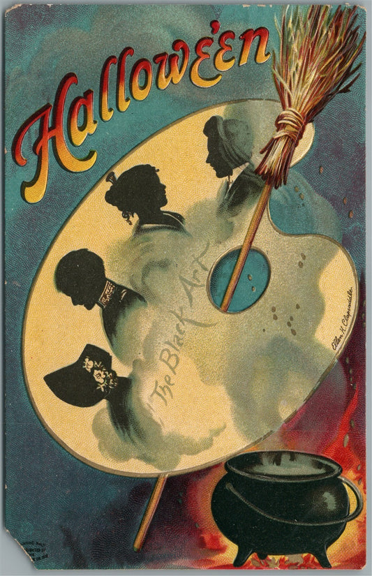 HALLOWEEN ARTIST'S PALETTE 1916 ANTIQUE POSTCARD