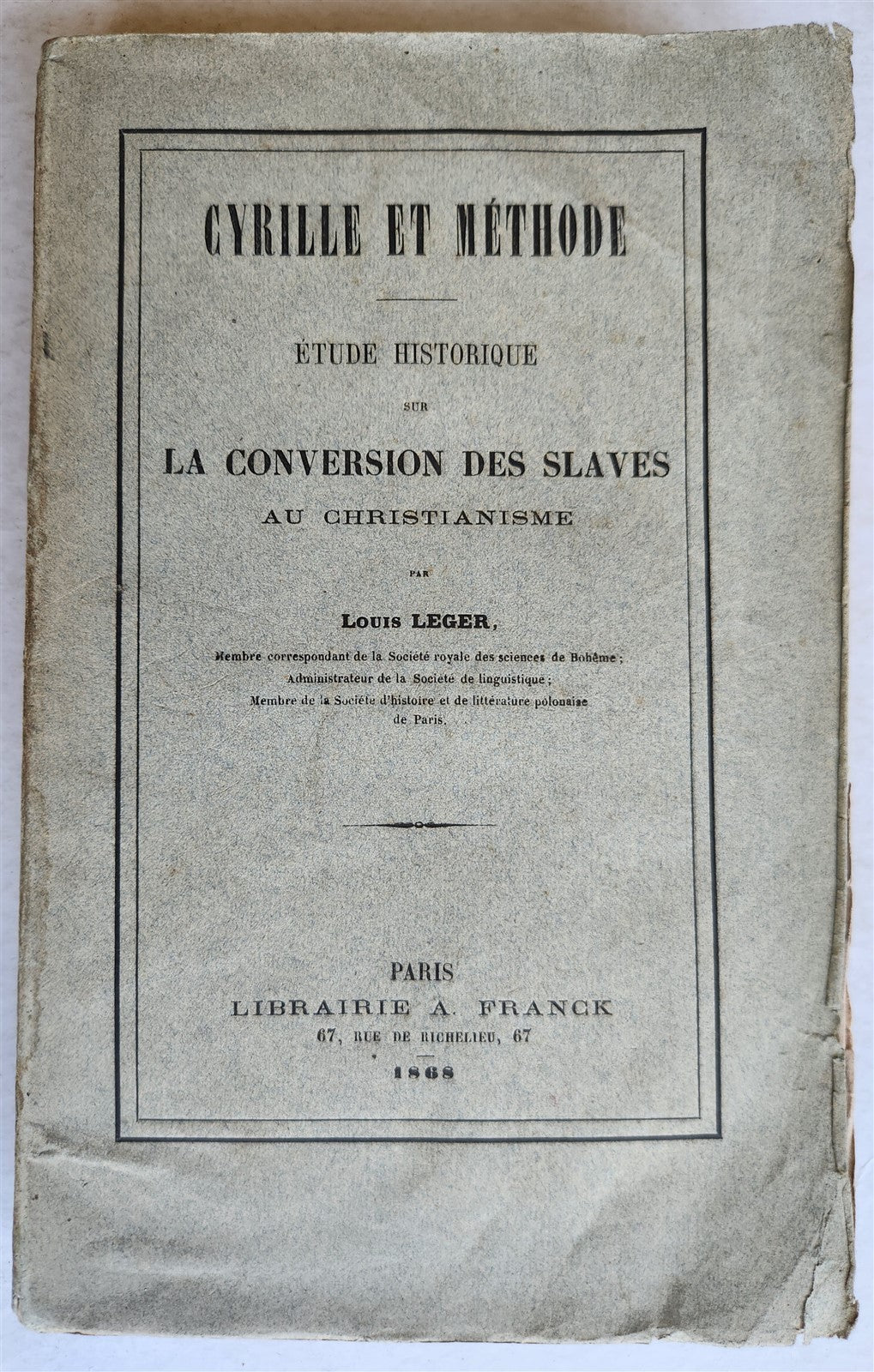 1868 HISTORICAL STUDY on CONVERSION of SLAVS TO CHRISTIANITY antique in FRENCH