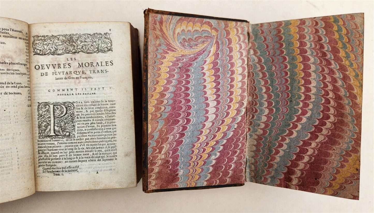 1576-1577 PLUTARCH 2 VOLUMES antique in FRENCH ANCIENT PHILOSOPHY 16th CENTURY