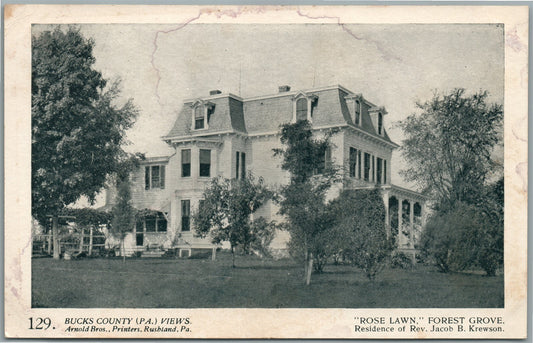BUCKS CO. PA ARNOLD BROS. ROSE LAWN FOREST GROVE ANTIQUE POSTCARD #129