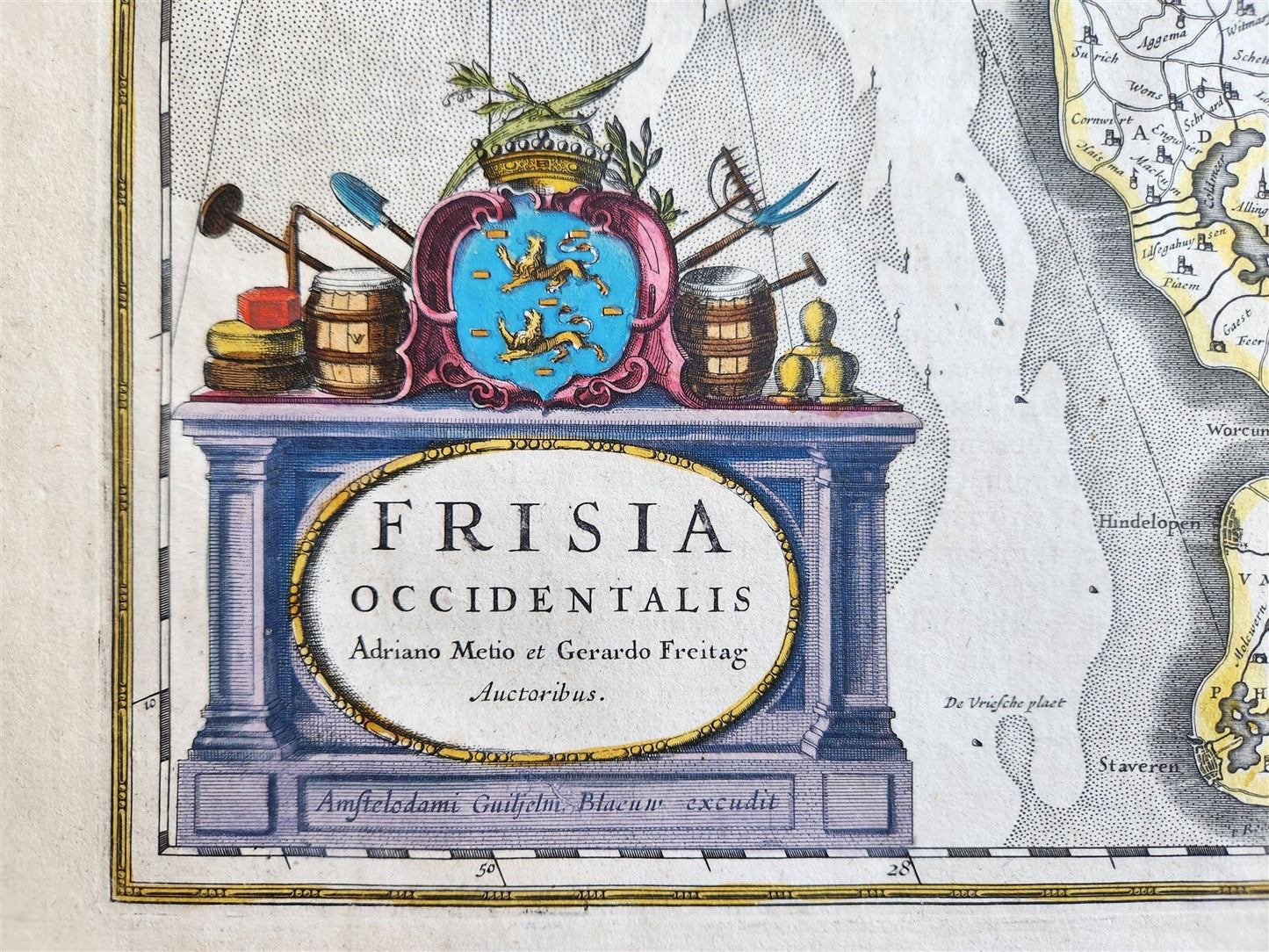 1640 FRISIA NETHERLANDS MAP by WILLEM BLAEU antique AUTHENTIC hand colored