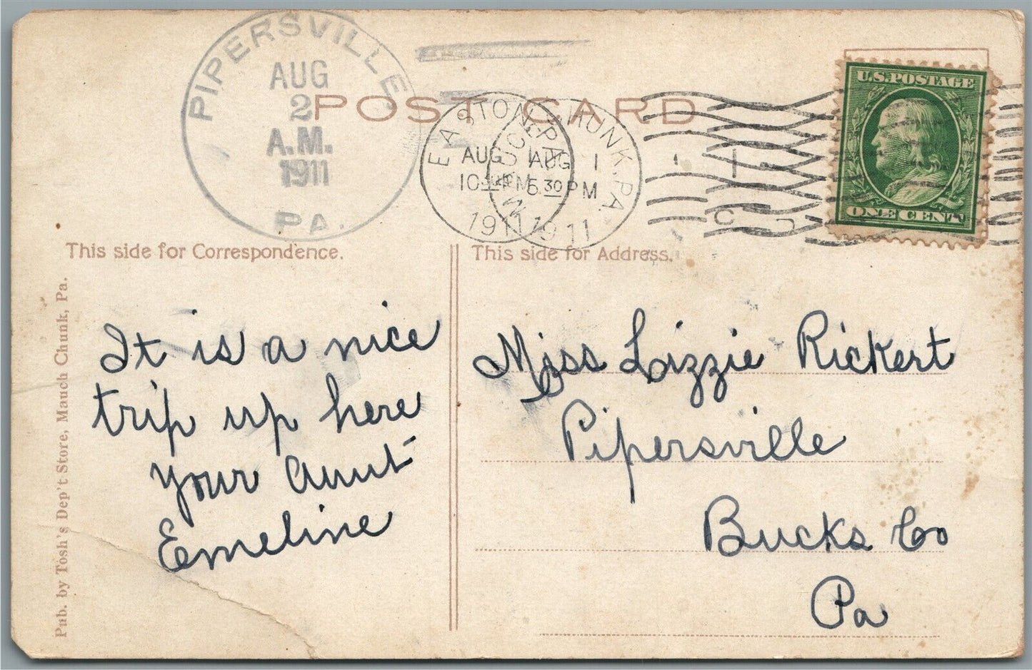 PHILADELPHIA MAUCH CHUNK PA RAILROAD STATION RAILWAY DEPOT ANTIQUE POSTCARD