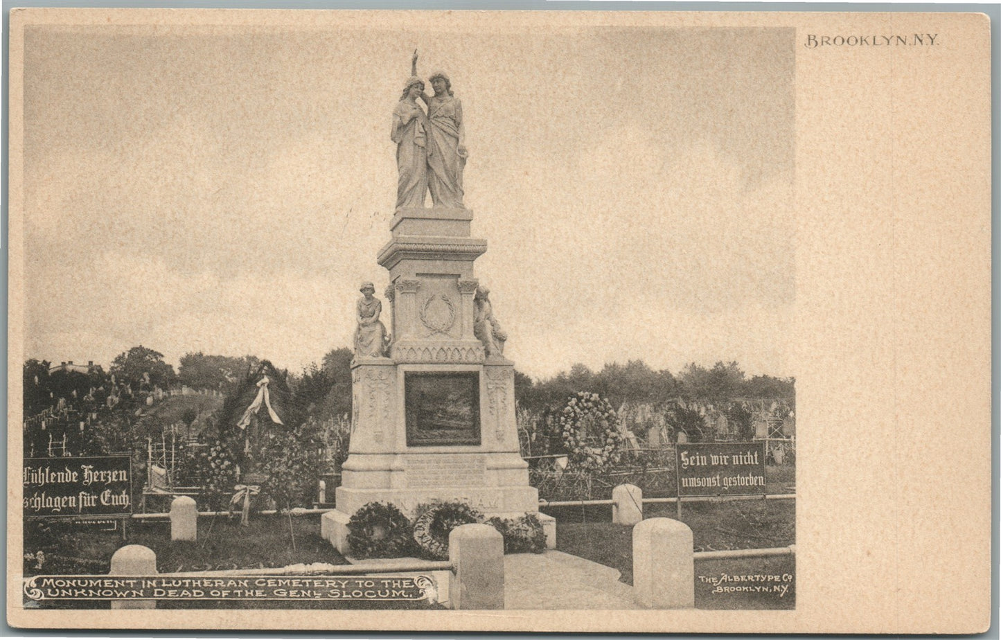 BROOKLYN NY LUTHERAN CEMETERY MONUMENT ANTIQUE POSTCARD