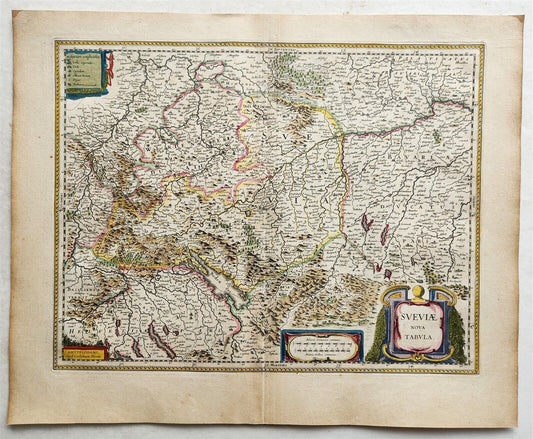 1640 MAP of GERMANY SWABIA by WILLEM BLAEU antique AUTHENTIC hand colored