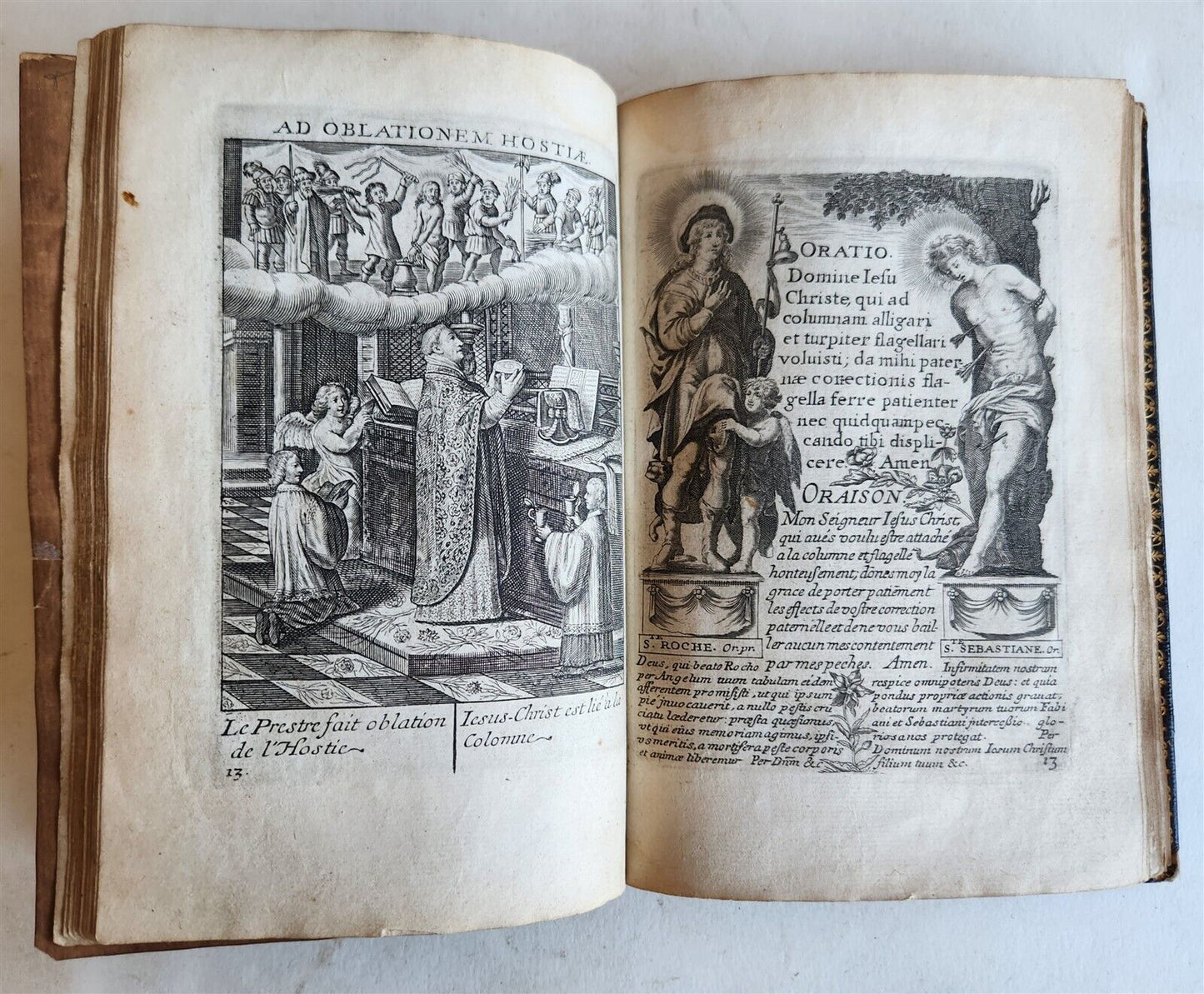 1651 PRAYER BOOK in FRENCH & LATIN BEAUTIFULLY ILLUSTRATED antique FINE BINDING