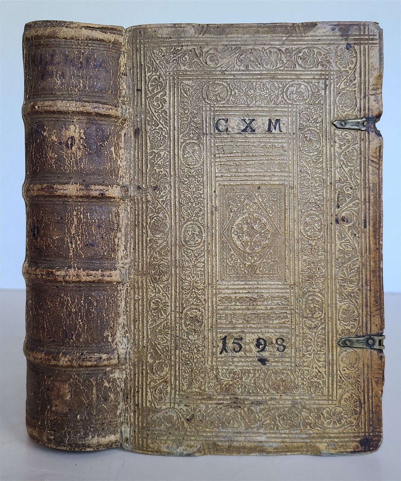 1594 CALLIGRAPHIA by Johannes Posselius antique PIGSKIN BINDING w/ CLASPS