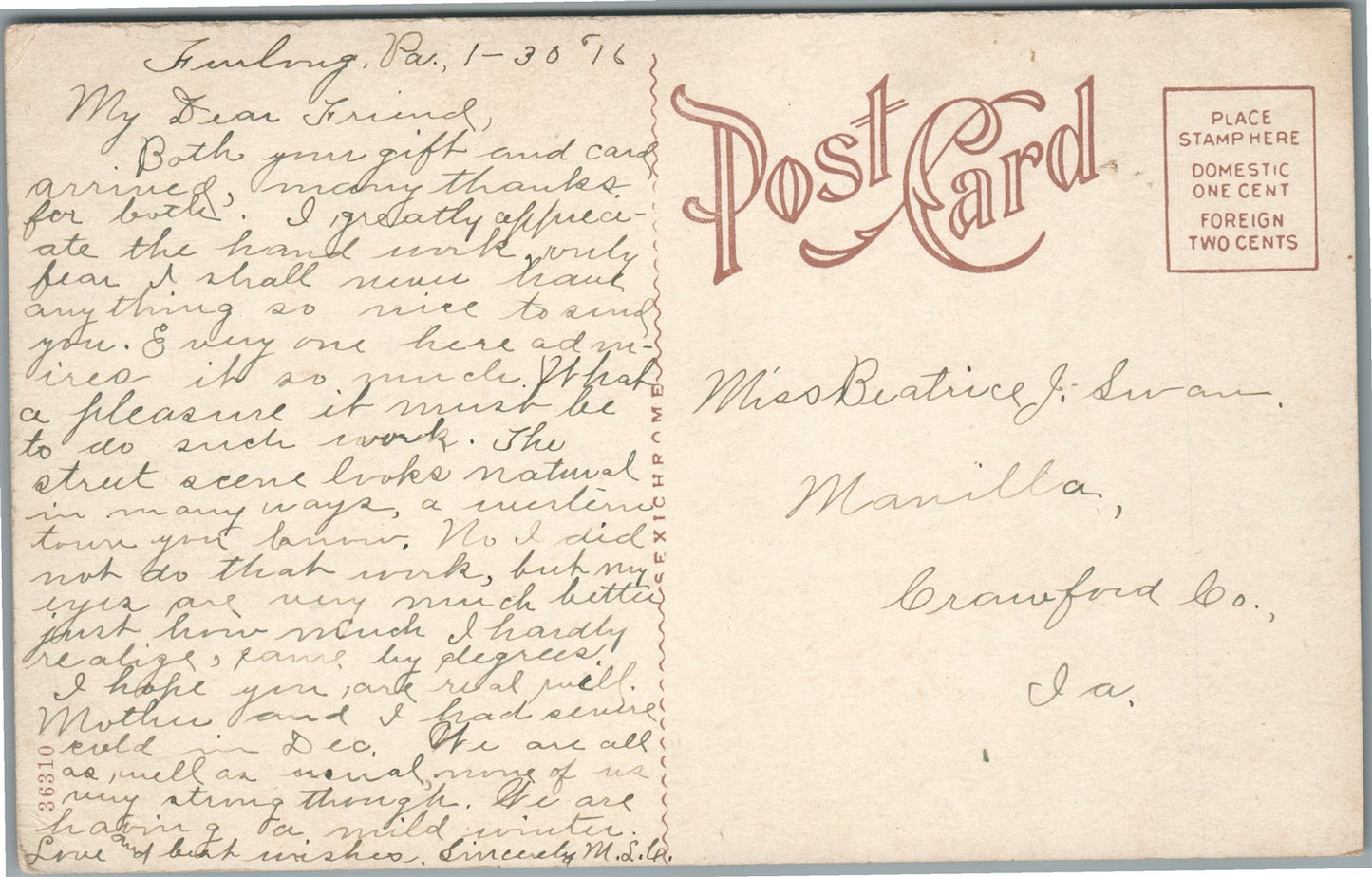 DOYLESTOWN PA ST.MARY'S CHURCH ANTIQUE POSTCARD