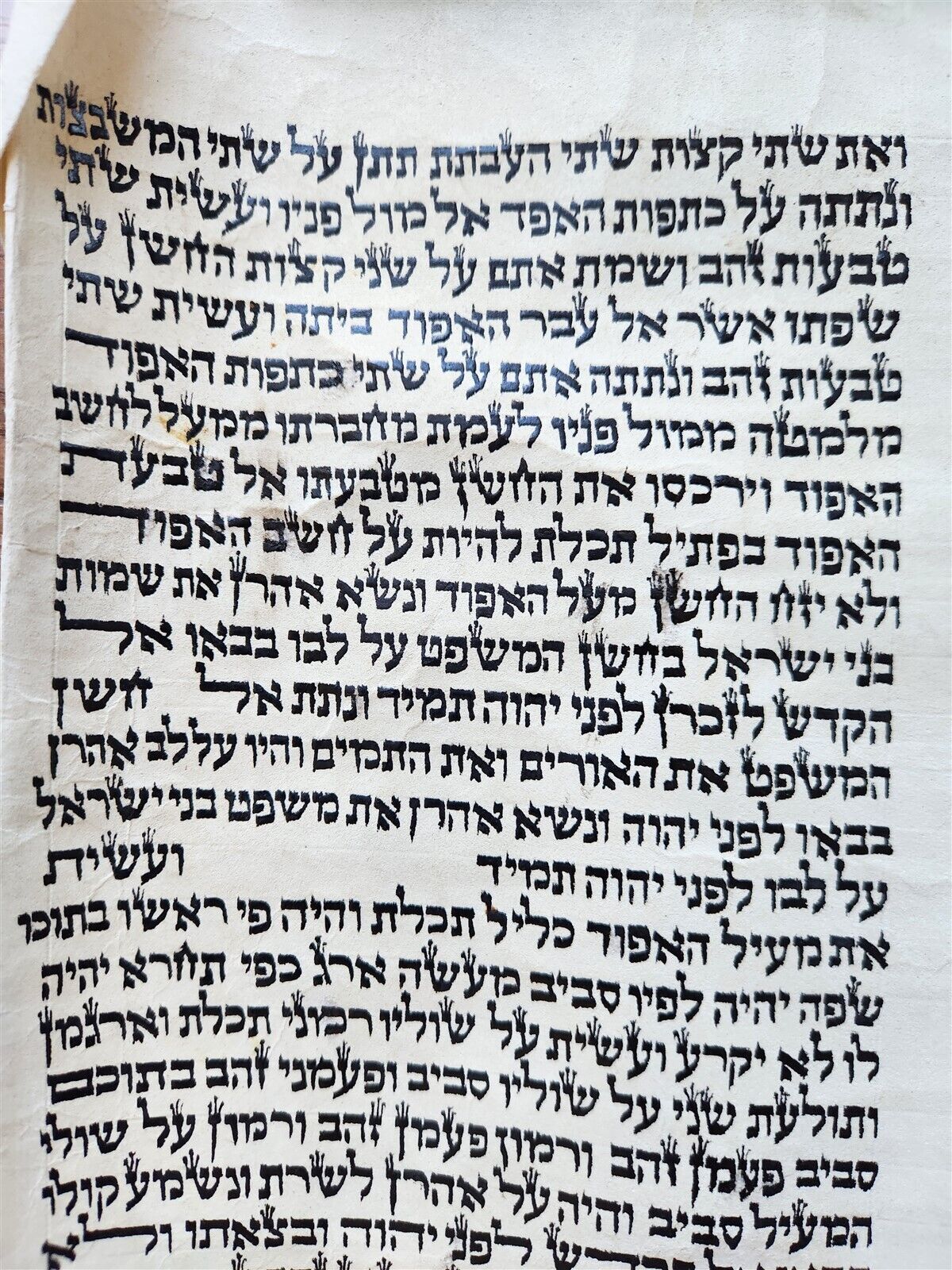 TORAH SCROLL FRAGMENT MANUSCRIPT on VELLUM antique BIBLE EXODUS 26:33-29:4