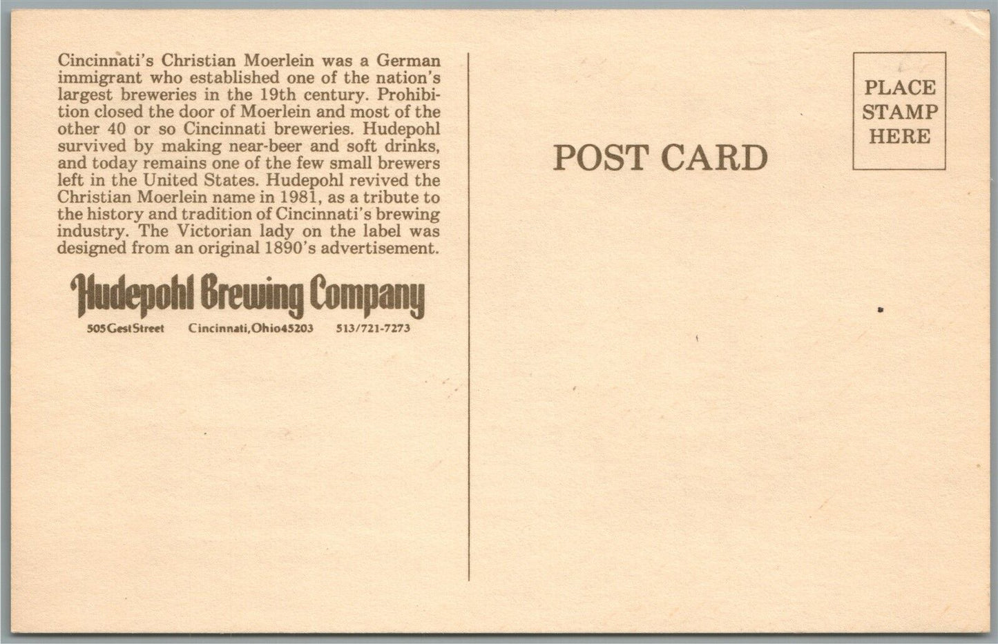 CINCINNATI OH HUDEPOHL BREWING COMPANY BEER ADVERTISING ANTIQUE POSTCARD