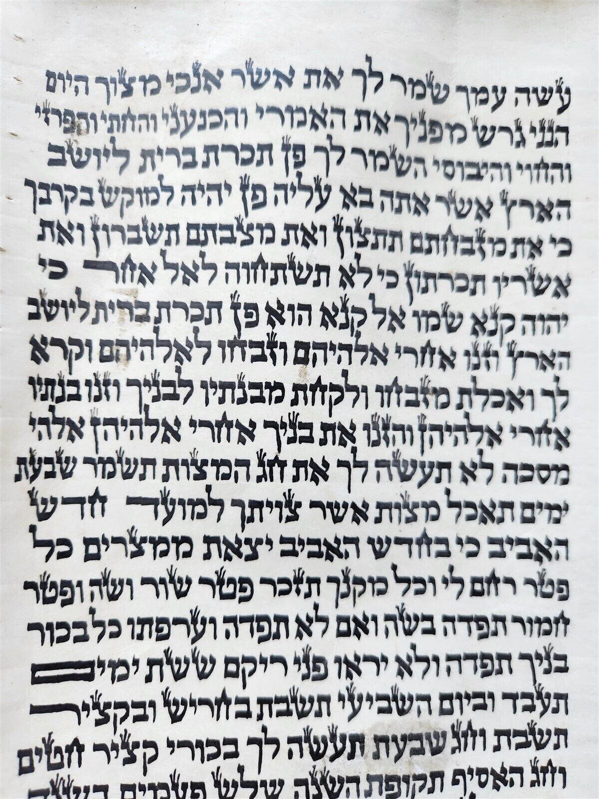 TORAH SCROLL FRAGMENT MANUSCRIPT on VELLUM antique BIBLE EXODUS 32:2 - 34:35