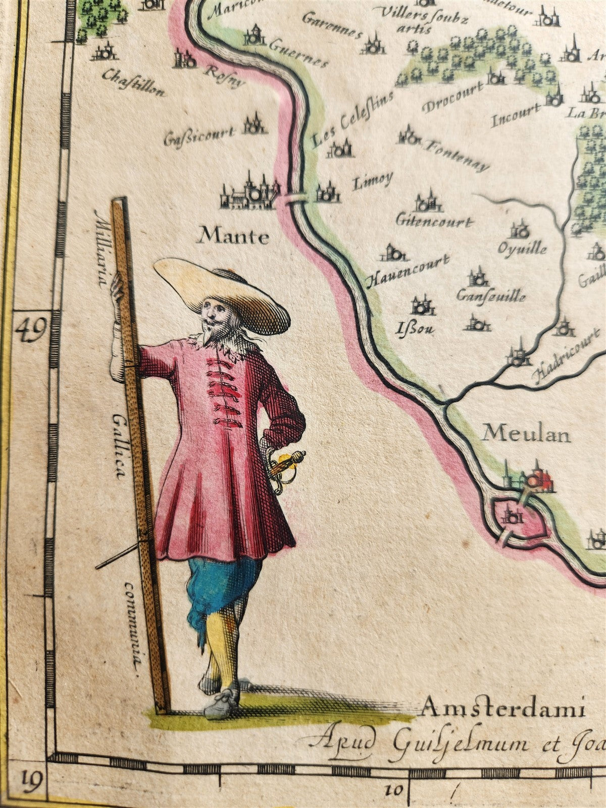 1640 MAP of BEAUVAIS REGION FRANCE by WILLEM BLAEU antique AUTHENTIC handcolored
