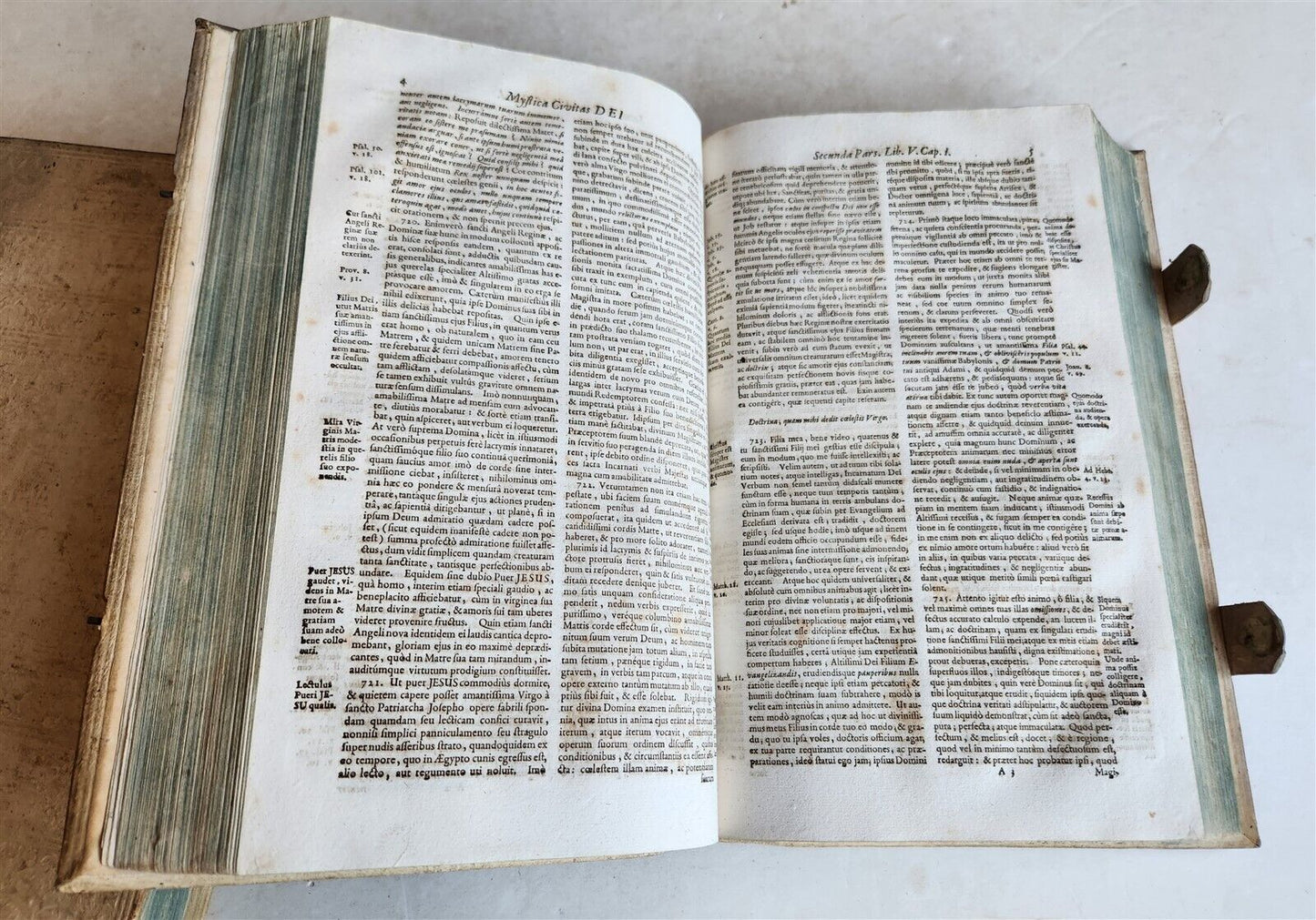 1719 MYSTICA CIVITAS DEI 3 PIGSKIN BOUND FOLIOS antique