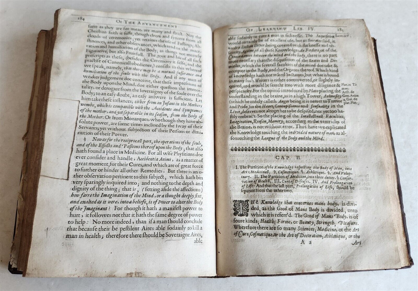 1640 FRANCIS BACON in ENGLISH antique Partitions of Sciences