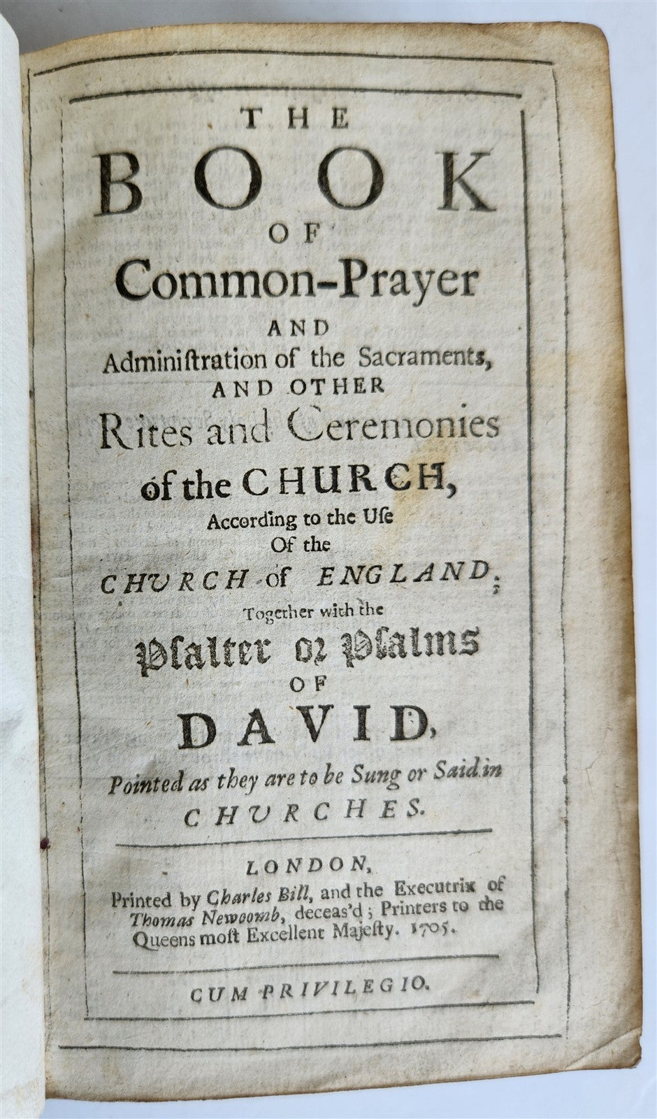 1705 BOOK of COMMON PRAYER w/ PSALTER or PSALMS of DAVID antique in ENGLISH