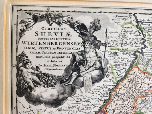 1720s MAP of GERMANY SWABIA by J.B.HOMANN antique AUTHENTIC hand colored