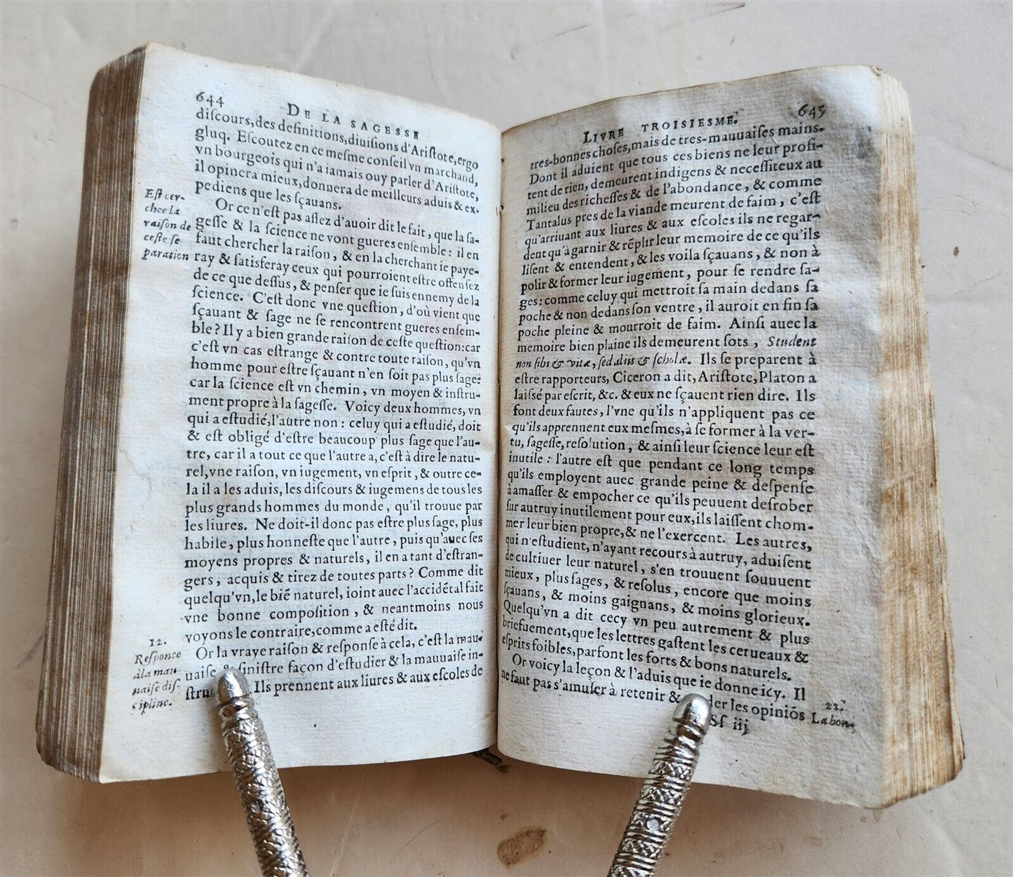 1623 French neo-skepticism by PIERRE CHARRON antique DECORATIVE BINDING