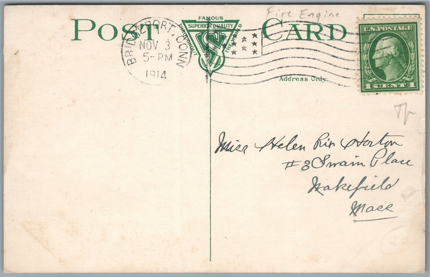 BRIDGEPORT CT AUTO CHEMICAL FIRE DEPARTMENT ANTIQUE POSTCARD