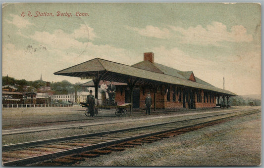 DERBY CT RAILROAD STATION RAILWAY TRAIN DEPOT ANTIQUE POSTCARD