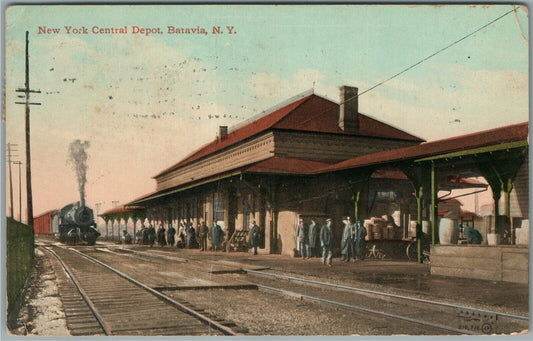BATAVIA NY RAILROAD STATION RAILWAY DEPOT ANTIQUE POSTCARD