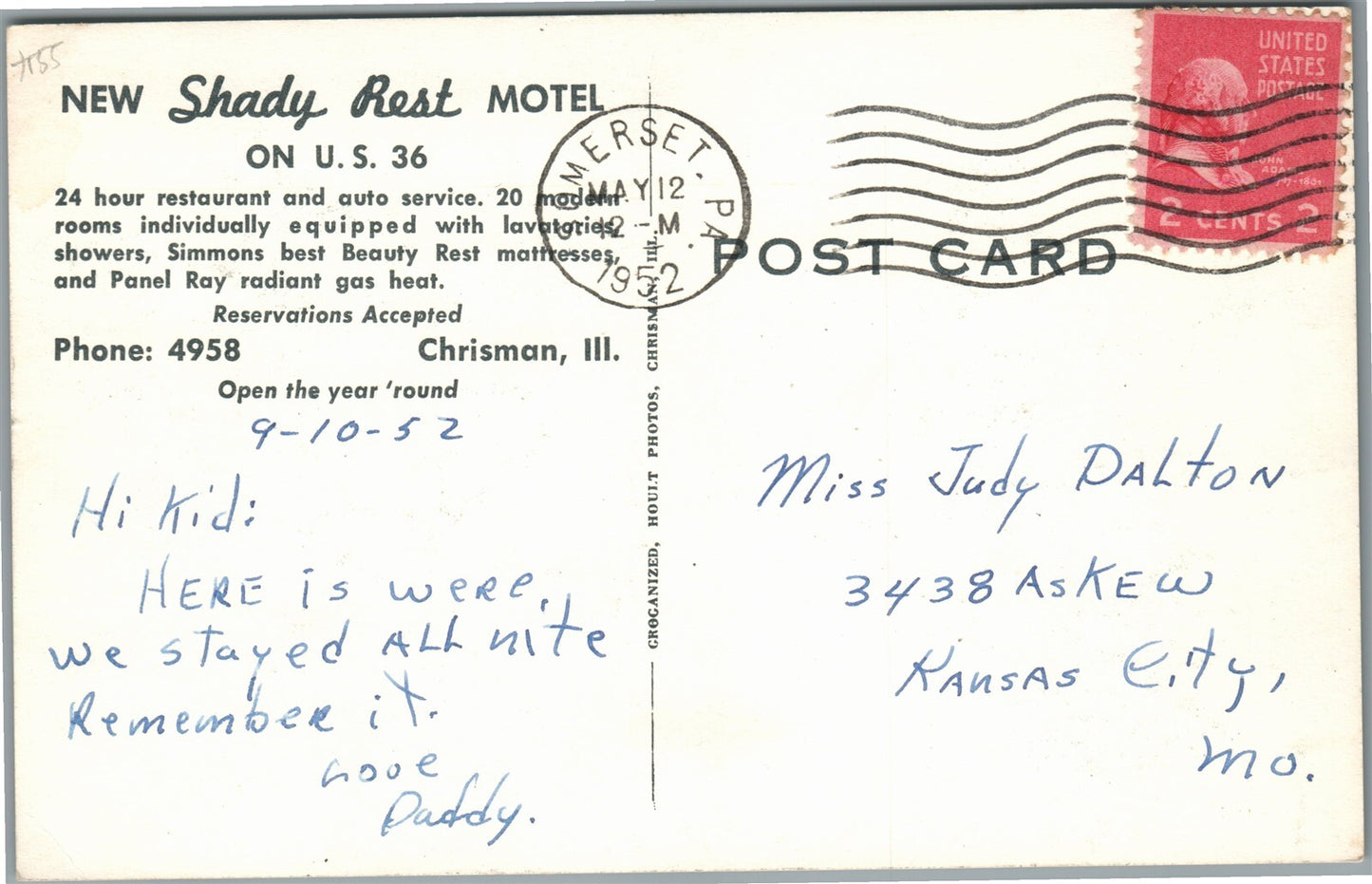 CHRISMAN IL SHADY REST MOTEL VINTAGE REAL PHOTO POSTCARD RPPC