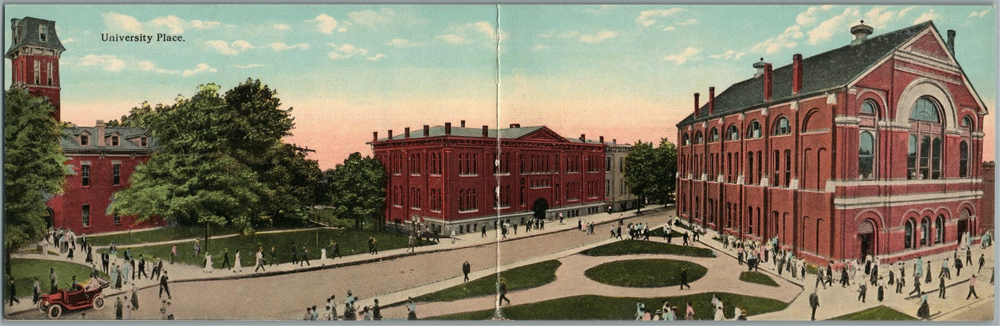 VALPARAISO IN UNIVERSITY PLACE FOLDING DOUBLE ANTIQUE POSTCARD