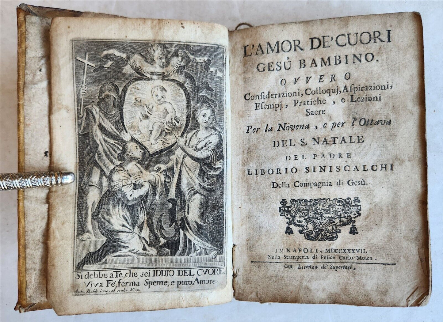 1737 L'AMOR DE CUORI GESU BAMBINIO by S. NATALE antique in ITALIAN vellum bound