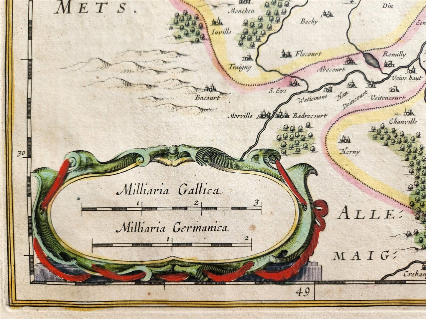 1640 MAP of FRANCE METZ LORRAINE by WILLEM BLAEU antique AUTHENTIC hand colored