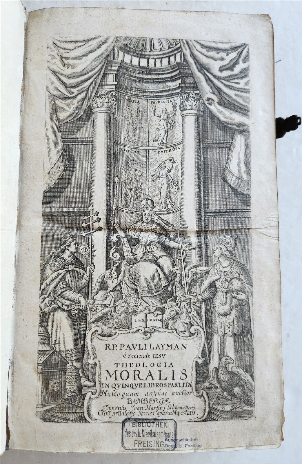1709 THEOLOGY by PAUL LAYMANN antique BLIND STAMPED PIGSKIN BOUND FOLIO