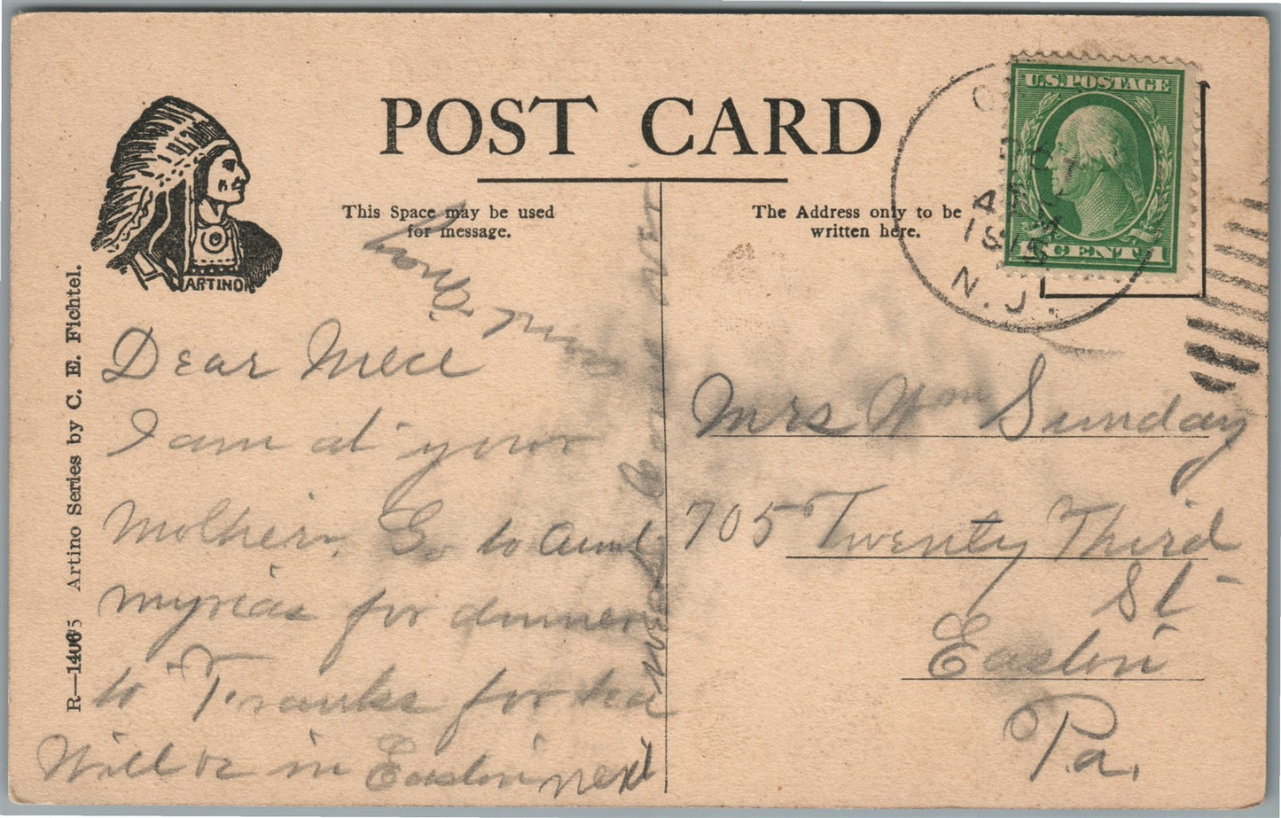 OXFORD NJ COLONIAL CHURCH ANTIQUE POSTCARD