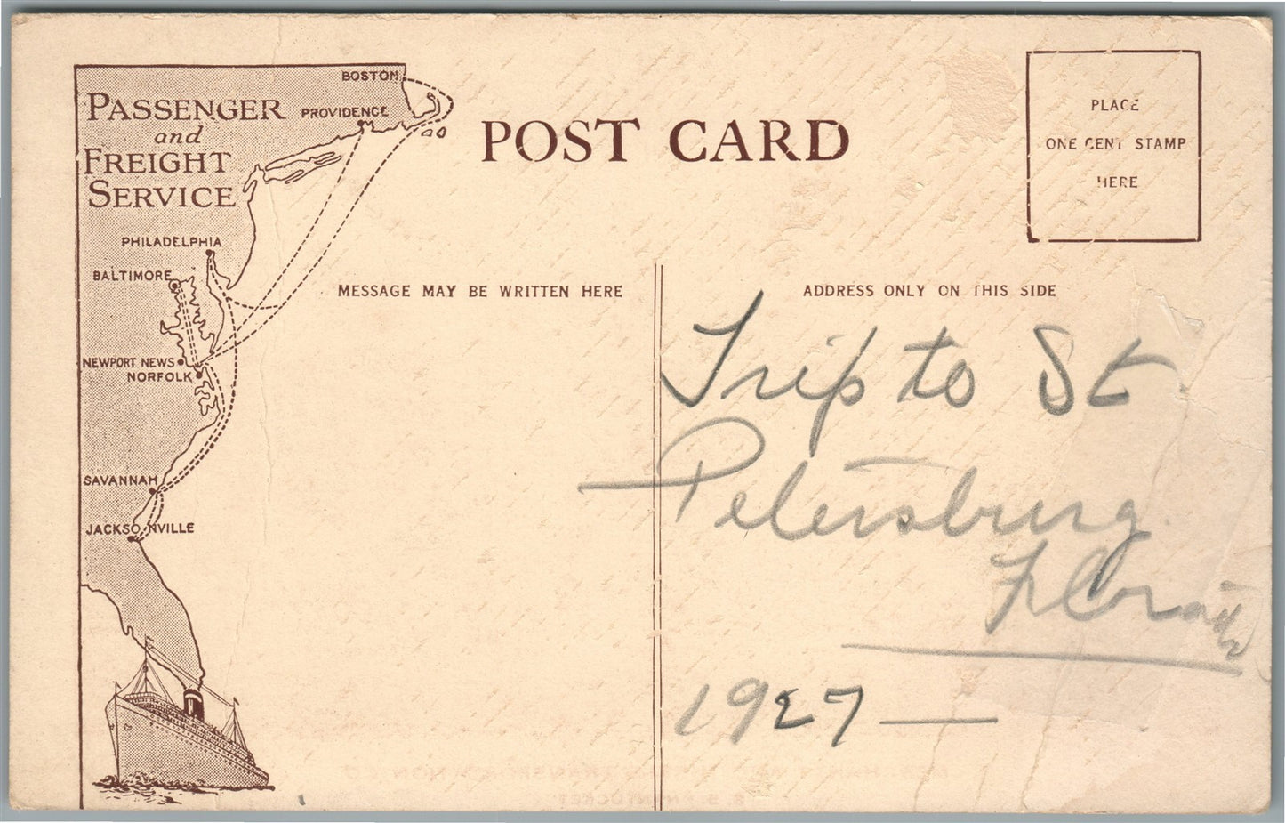 SS NANTUCKET MERCHANTS & MINERS TRANSPORTATION CO. ADVERTISING ANTIQUE POSTCARD