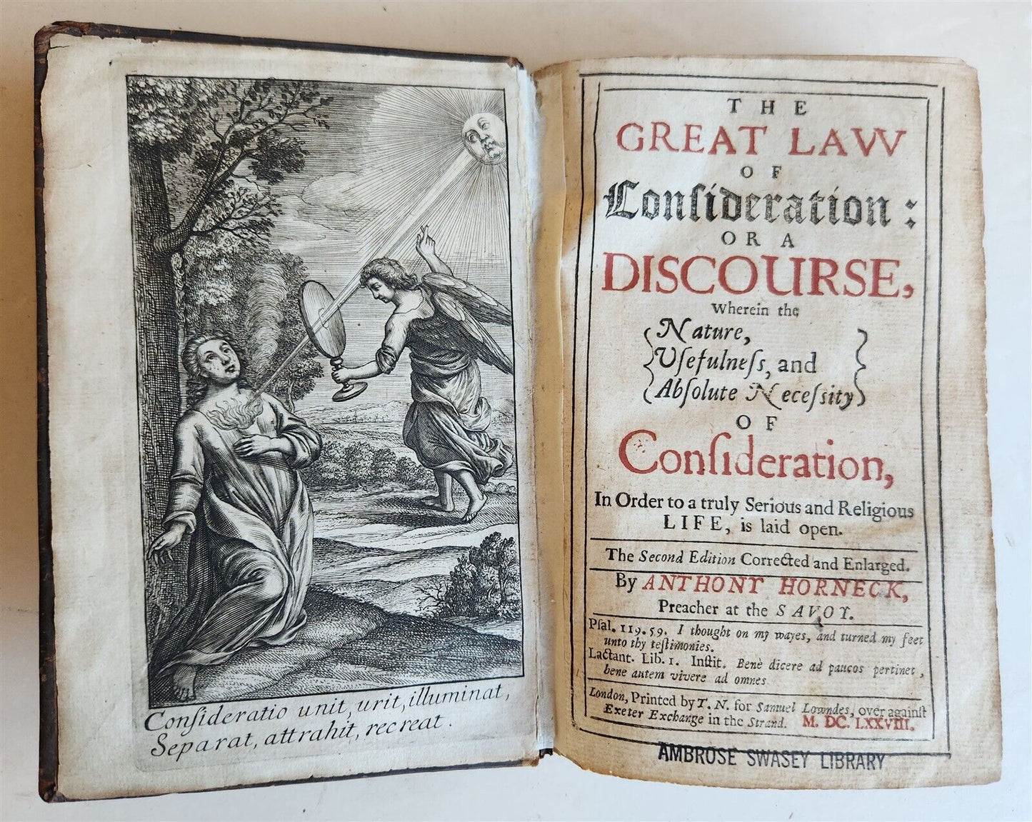 1678 GREAT LAW of CONSIDERATION by Anthony Horneck antique