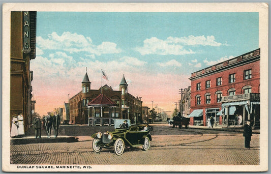 MARINETTE WI DUNLAP SQUARE ANTIQUE POSTCARD