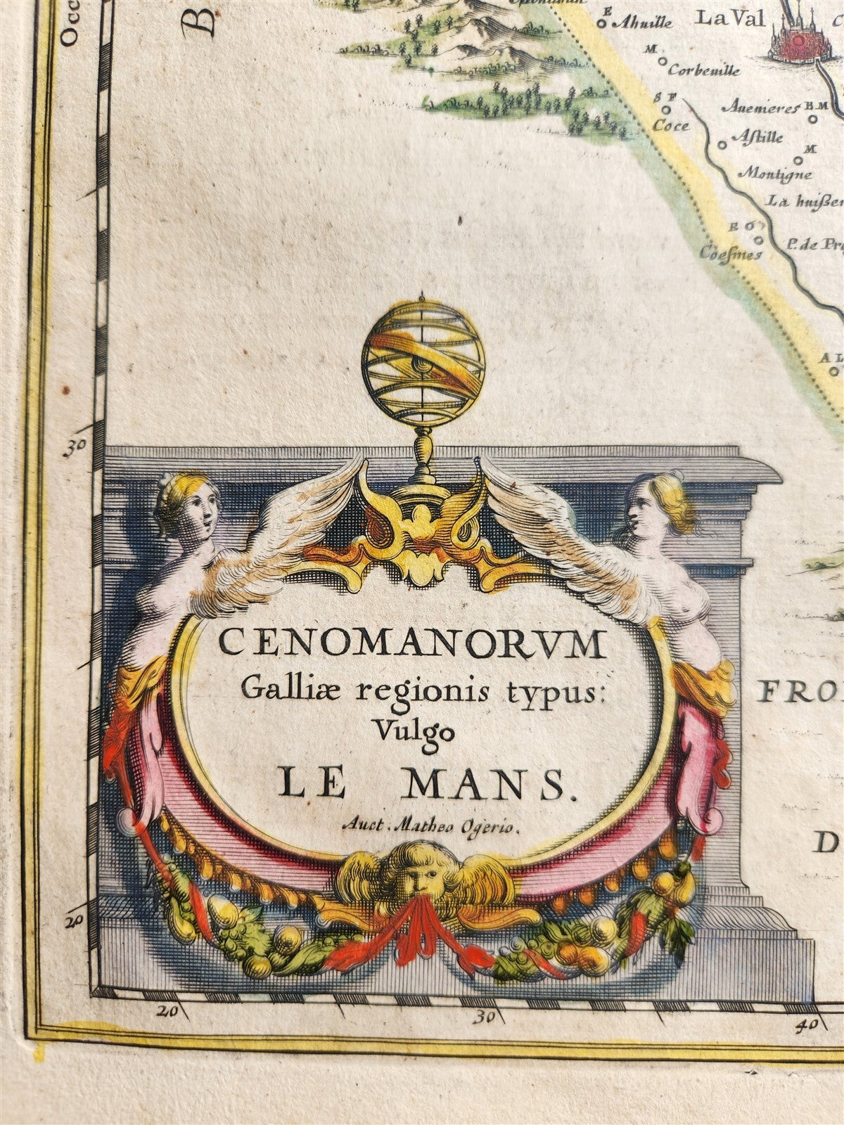 1640 MAP of LE MANS FRANCE by WILLEM BLAEU antique AUTHENTIC hand colored