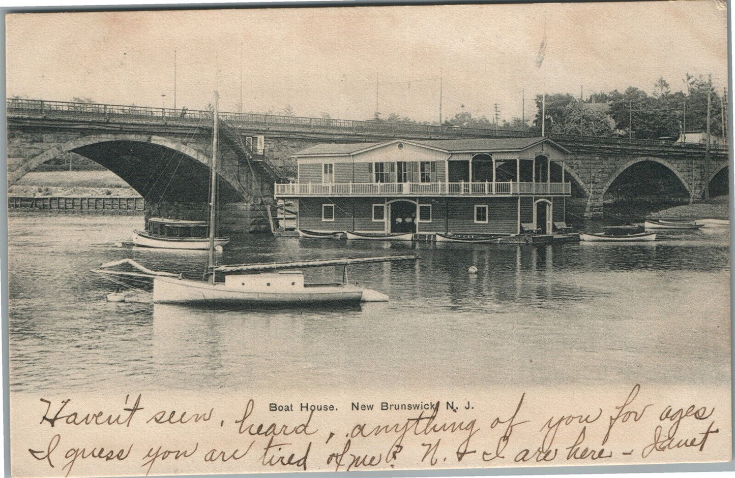 NEW BRUNSWICK NJ BOAT HOUSE ANTIQUE POSTCARD