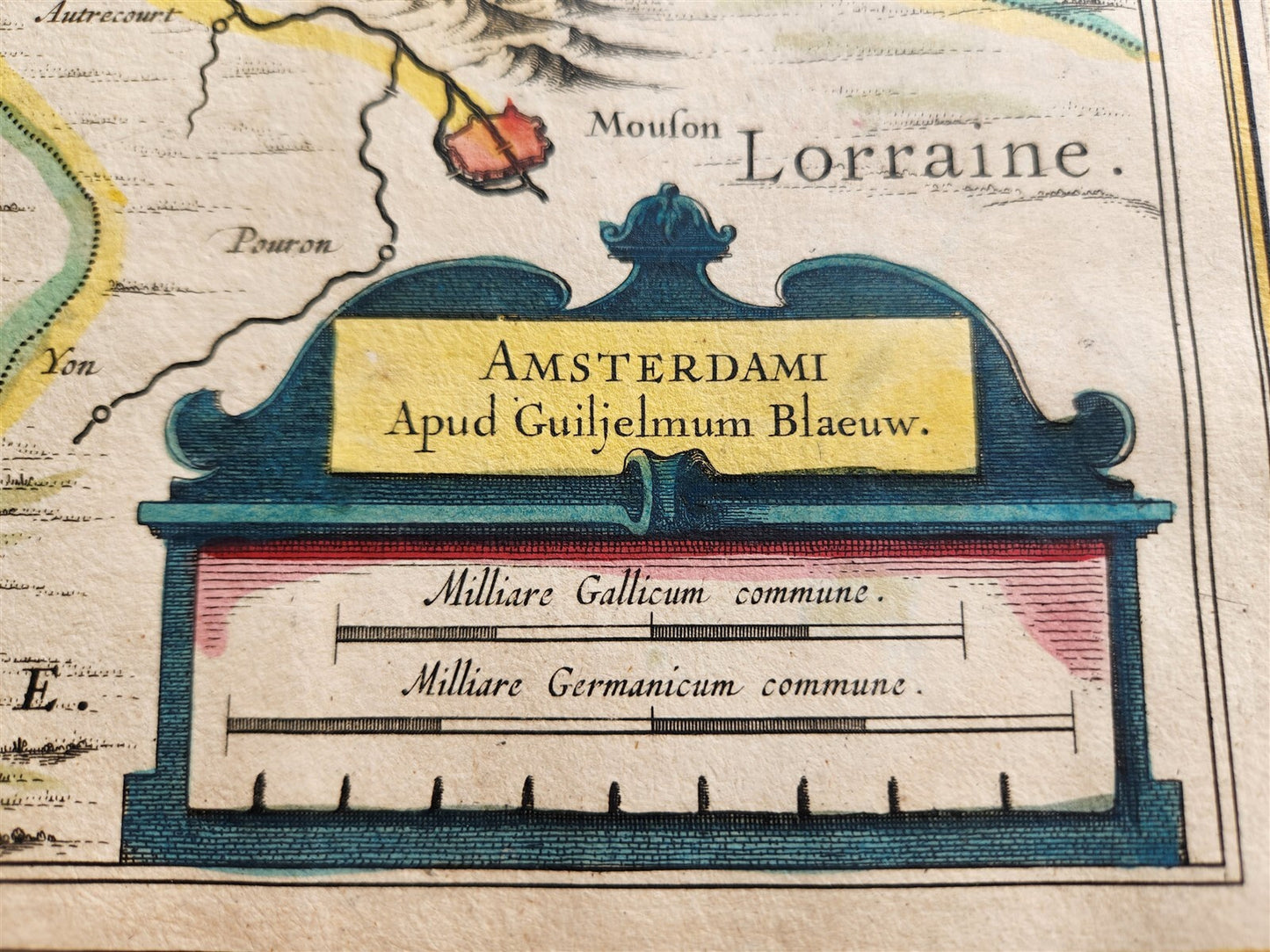 1640 MAP SEDAN et de RAUCOURT FRANCE WILLEM BLAEU antique AUTHENTIC hand colored