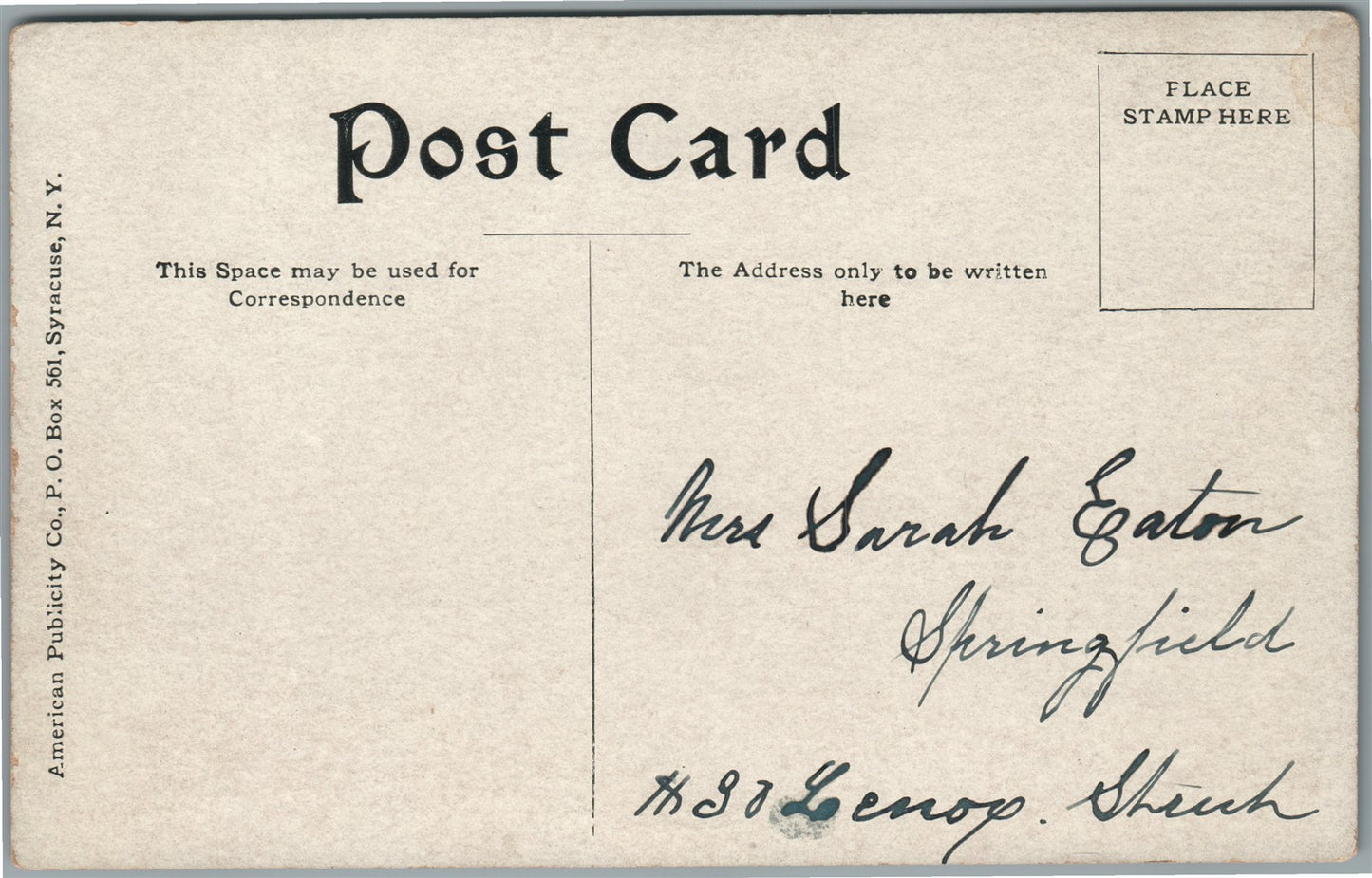 SPRINGFIELD MA SUMNER & BELMONT AVES ANTIQUE POSTCARD