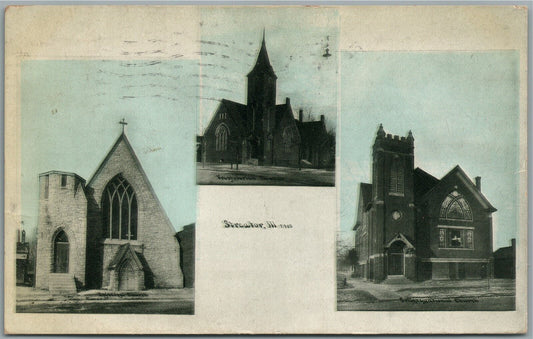 STREATOR IL CHURCHES ANTIQUE POSTCARD