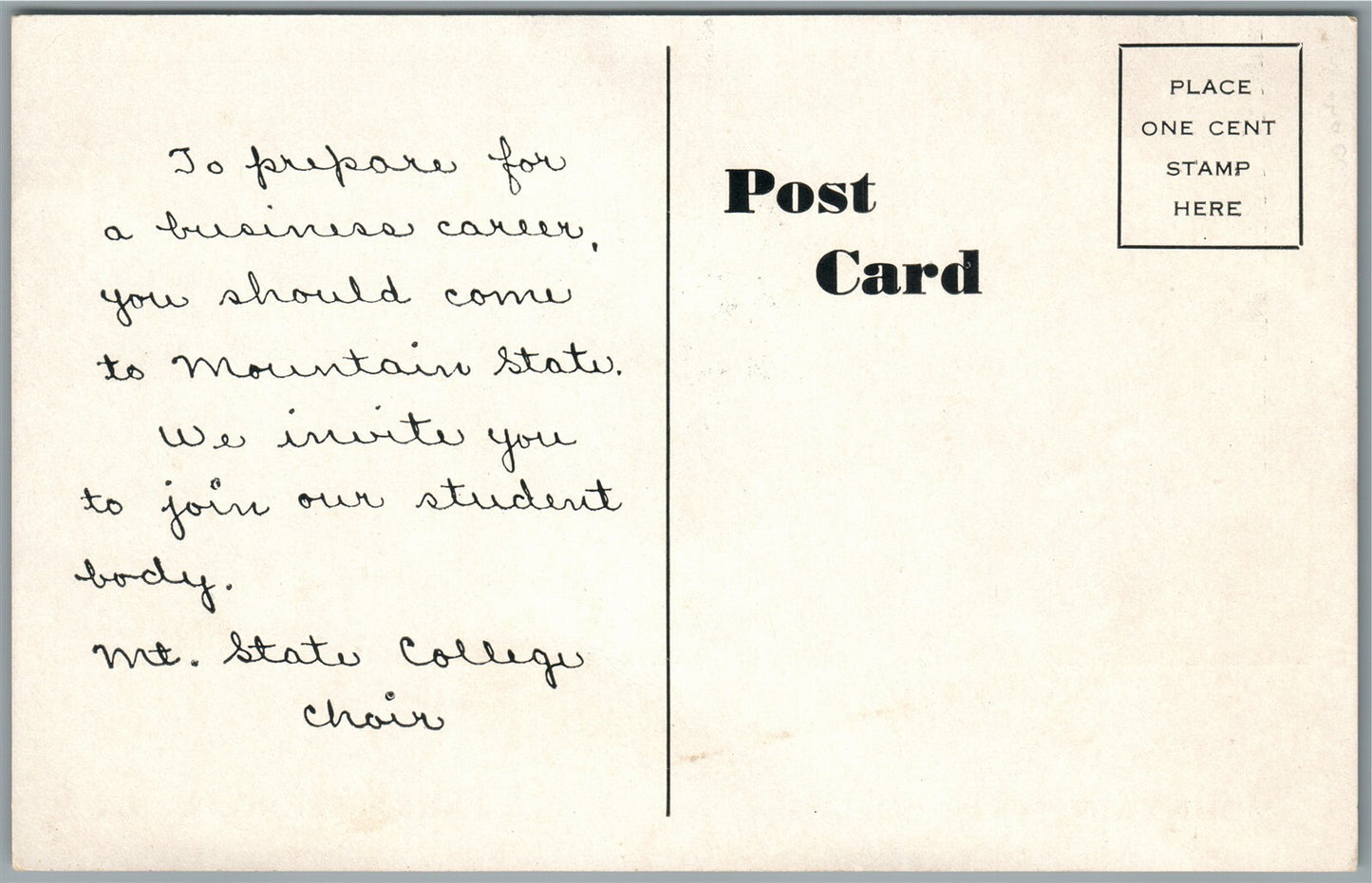 PARKERSBURG WV MOUNTAIN STATE COLLEGE GRADUATES ANTIQUE POSTCARD
